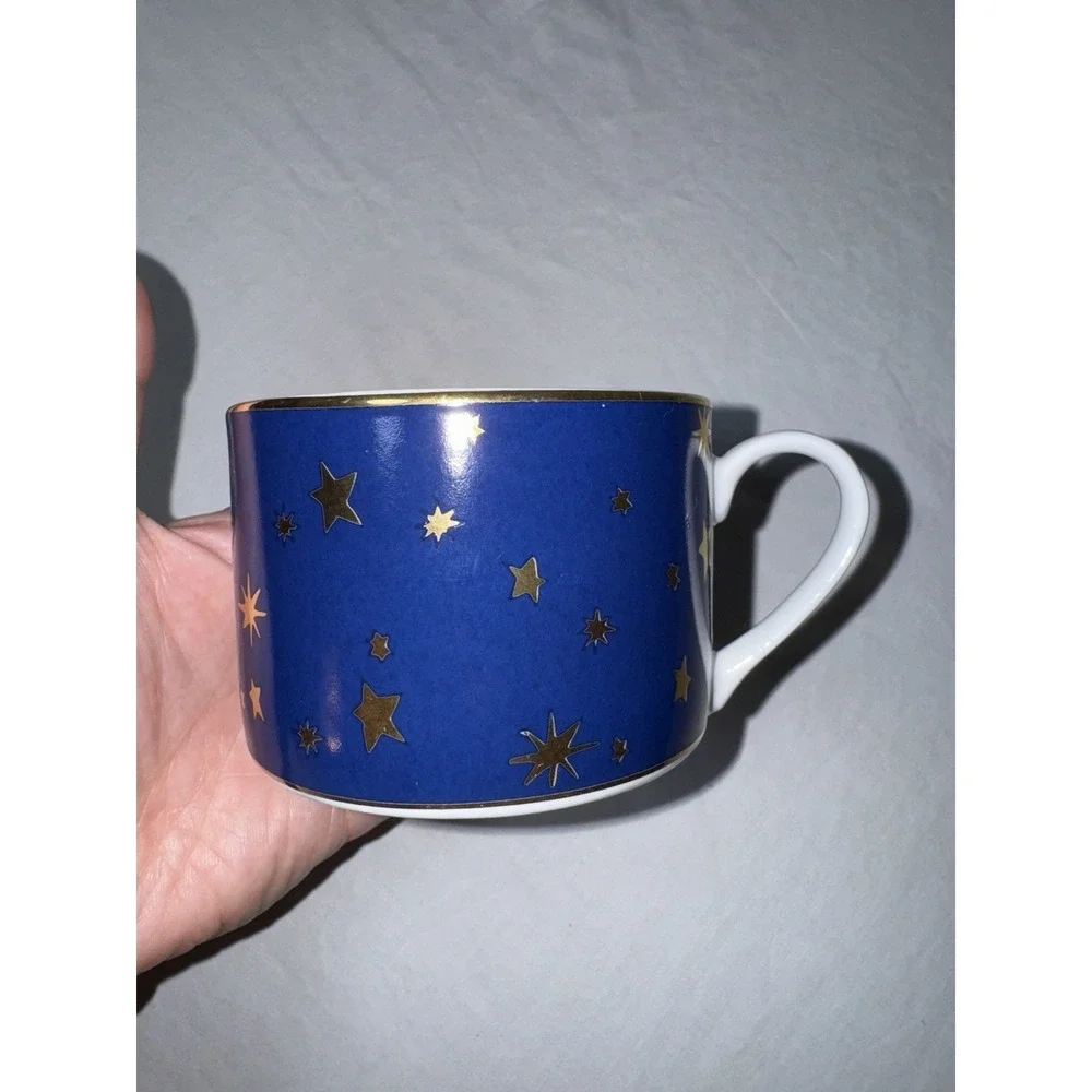 Sakura Galaxy Fine Porcelain Flat Bottom Tea Cup & Saucer Celestial Gold Stars